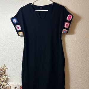 SHEIN Black Dress with Crochet Sleeve Detail